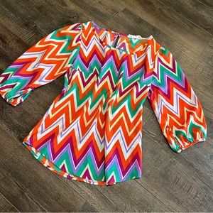 Peach Love Cream Size Medium Chevron Balloon Sleeved Blouse Top Women’s